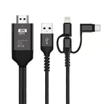 3 in 1 마이크로 USB + USB-C / 타입-C + 8핀 HDMI HDTV 케이블