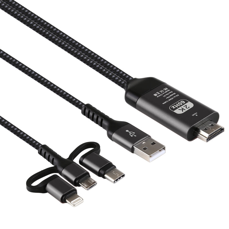 3 in 1 마이크로 USB + USB-C / 타입-C + 8핀 HDMI HDTV 케이블