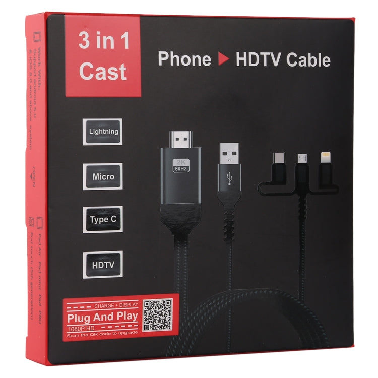 3 in 1 마이크로 USB + USB-C / 타입-C + 8핀 HDMI HDTV 케이블