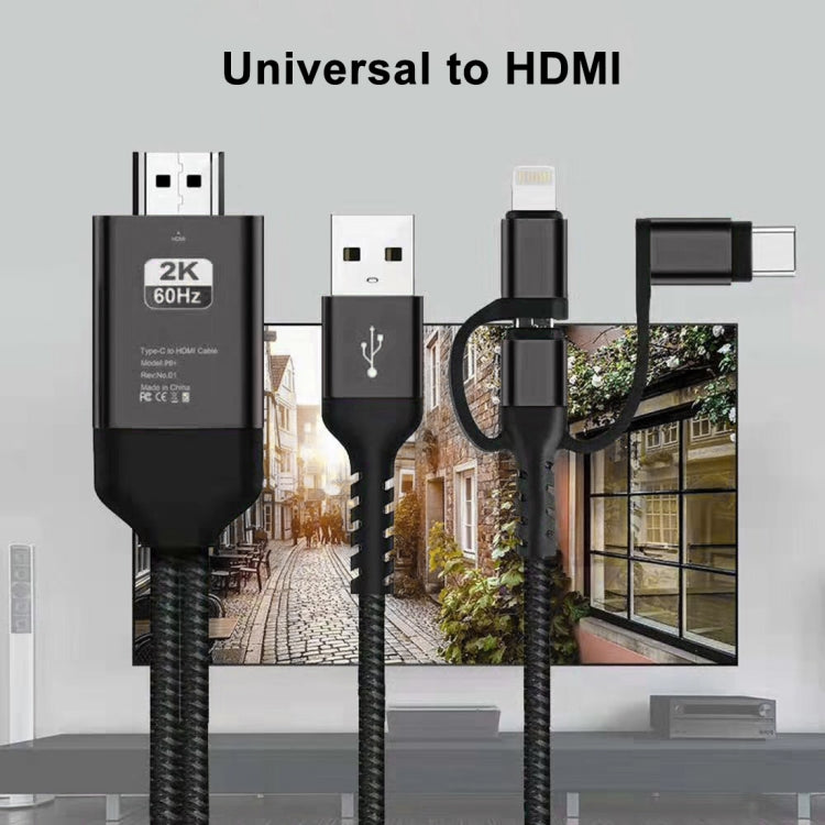 3 in 1 마이크로 USB + USB-C / 타입-C + 8핀 HDMI HDTV 케이블