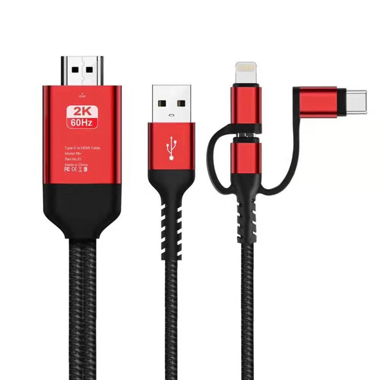 3 in 1 마이크로 USB + USB-C / 타입-C + 8핀 HDMI HDTV 케이블