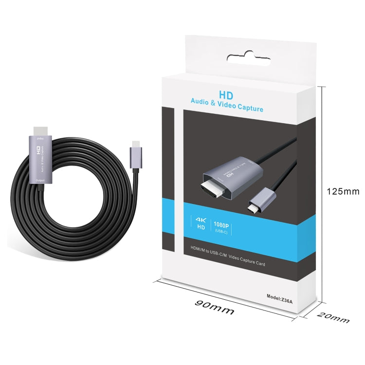 Z36A HDMI 수컷 to USB-C / 타입-C 수컷 HD 비디오 캡처 카드, 케이블 길이: 2m, HDMI to 타입-C