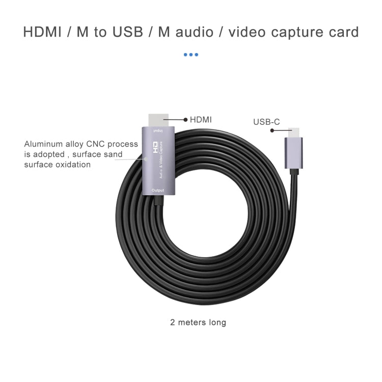 Z36A HDMI 수컷 to USB-C / 타입-C 수컷 HD 비디오 캡처 카드, 케이블 길이: 2m, HDMI to 타입-C