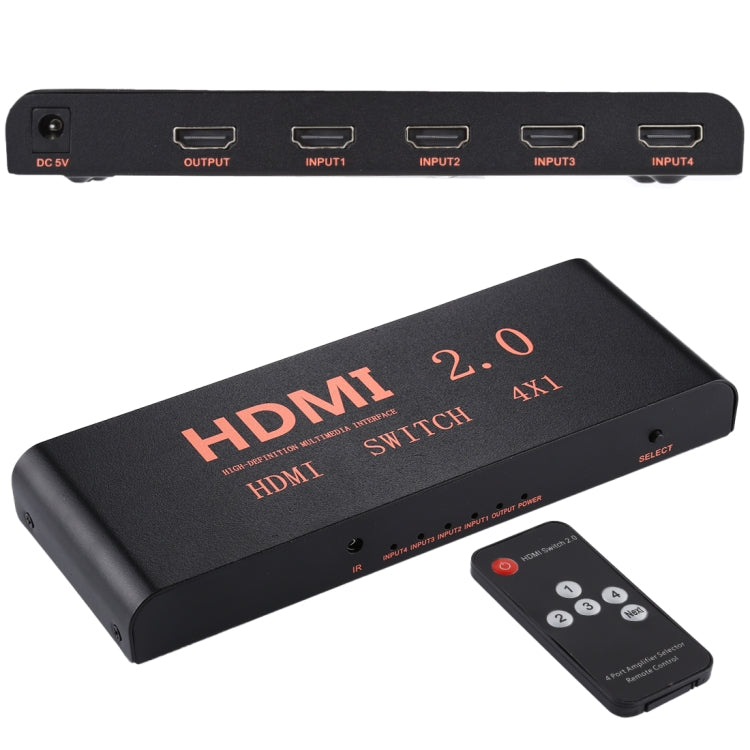 4대1 4K/60Hz HDMI 2.0 스위치 리모컨 포함, 유럽 플러그, 4대1