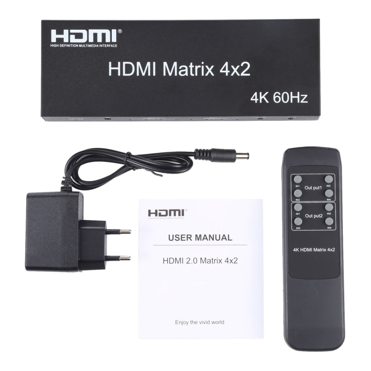 HDMI 4x2 매트릭스 스위처 / 스플리터 리모컨 포함, ARC / MHL / 4Kx2K / 3D 지원, HDMI 입력 4포트, HDMI 출력 2포트, ARC / MHL / 4Kx2K / 3D 지원