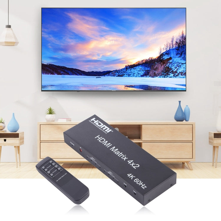 HDMI 4x2 매트릭스 스위처 / 스플리터 리모컨 포함, ARC / MHL / 4Kx2K / 3D 지원, HDMI 입력 4포트, HDMI 출력 2포트, ARC / MHL / 4Kx2K / 3D 지원
