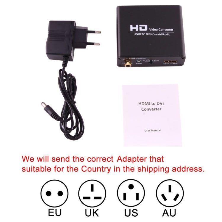 NEWKENG X5 HDMI to DVI 오디오 3.5mm 동축 출력 비디오 컨버터, EU 플러그, X5 HDMI to DVI 오디오 포함