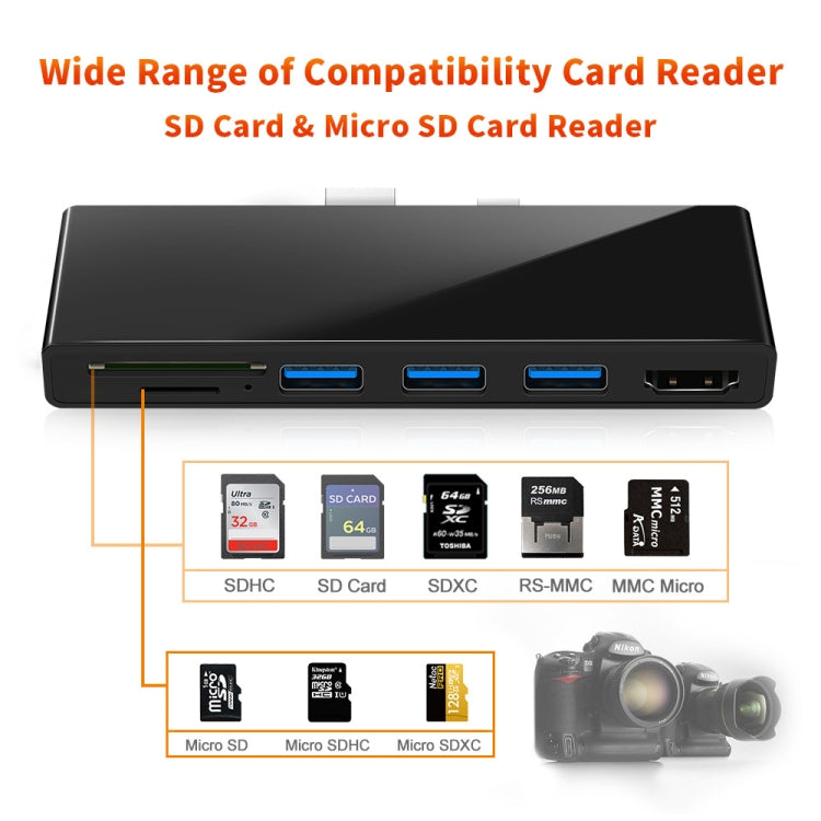 ROCKETEK SK-S5H 3 x USB 3.0 + HDMI + SD / TF 메모리 카드 리더 허브 4K HDMI 어댑터, SK-S5H