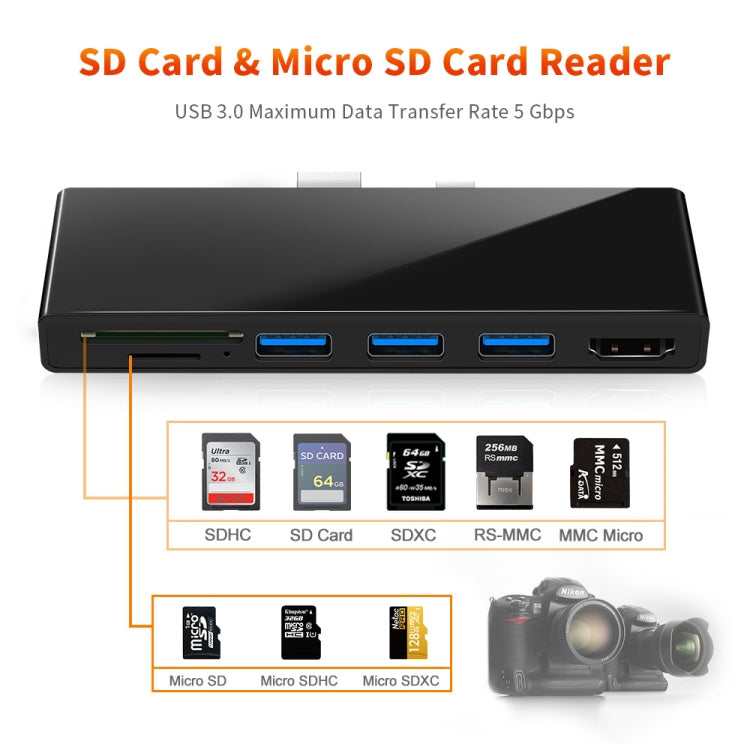 ROCKETEK SK-S5H 3 x USB 3.0 + HDMI + SD / TF 메모리 카드 리더 허브 4K HDMI 어댑터, SK-S5H