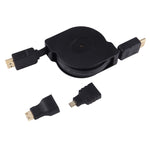 1m HDMI 수컷 to HDMI 수컷 리트랙터블 비디오 오디오 커넥터 어댑터 케이블 미니 HDMI & 마이크로 HDMI 어댑터 포함 HDTV 모니터 & 프로젝터 & PC & 카메라 & 태블릿 & 스마트폰용