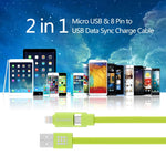 HAWEEL 1m 2 in 1 마이크로 USB & 8핀 to USB 데이터 동기화 충전 케이블, 두 커넥터가 있는 2 in 1 케이블