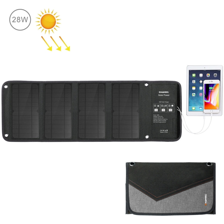 HAWEEL 28W 접이식 태양광 패널 충전기, 5V 3A 최대 듀얼 USB 포트, 28W 패널(B)