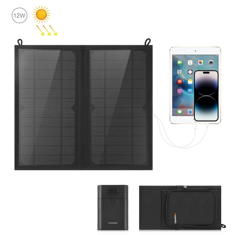 HAWEEL 12W 2패널 접이식 태양광 패널 충전 가방 5V / 3.1A 최대 듀얼 USB 포트, QC3.0 및 AFC 지원, 12W 2패널