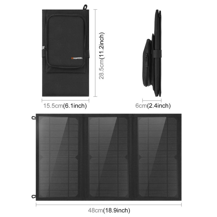 HAWEEL 18W 3패널 접이식 태양광 패널 충전기 가방, 5V / 3.1A 최대 듀얼 USB 포트 지원, QC3.0 및 AFC 지원, 18W 3패널
