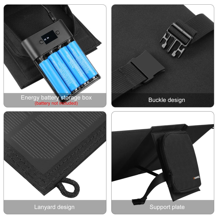 HAWEEL 18W 3패널 접이식 태양광 패널 충전기 가방, 5V / 3.1A 최대 듀얼 USB 포트 지원, QC3.0 및 AFC 지원, 18W 3패널