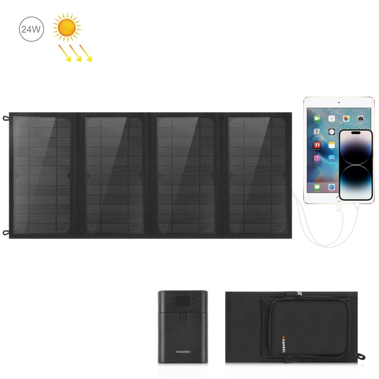 HAWEEL 24W 4패널 접이식 태양광 패널 충전기 가방, 5V / 3.1A 최대 듀얼 USB 포트 지원, QC3.0 및 AFC 지원, 24W 4패널