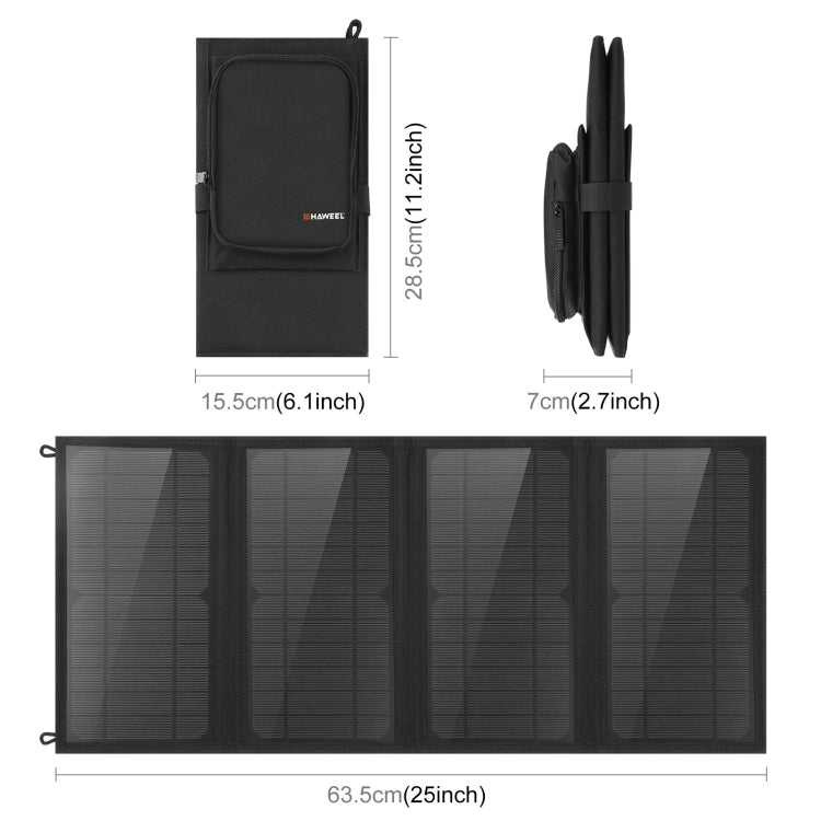 HAWEEL 24W 4패널 접이식 태양광 패널 충전기 가방, 5V / 3.1A 최대 듀얼 USB 포트 지원, QC3.0 및 AFC 지원, 24W 4패널
