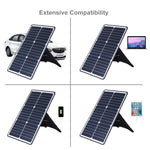 HAWEEL 휴대용 20W 단결정 실리콘 태양광 패널 충전기, USB 포트 및 홀더, 타이거 클립 포함, QC3.0 및 AFC 지원
