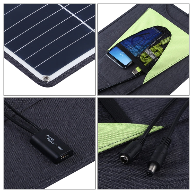 HAWEEL 휴대용 20W 단결정 실리콘 태양광 패널 충전기, USB 포트 및 홀더, 타이거 클립 포함, QC3.0 및 AFC 지원