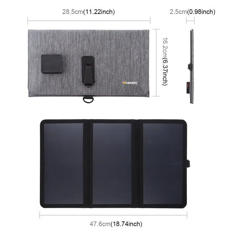 HAWEEL 21W 초박형 3단 접이식 5V / 3A 태양광 패널 충전기, 듀얼 USB 포트 지원, QC3.0 및 AFC 지원, 초박형 21W
