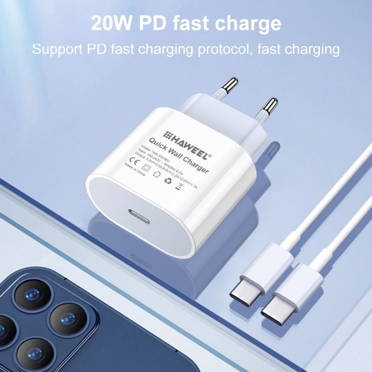 HAWEEL PD 20W 단일 USB-C / Type-C 인터페이스 QC 여행용 충전기, 전체 QC 프로토콜 지원, EU 플러그, QC 충전기 EU 플러그