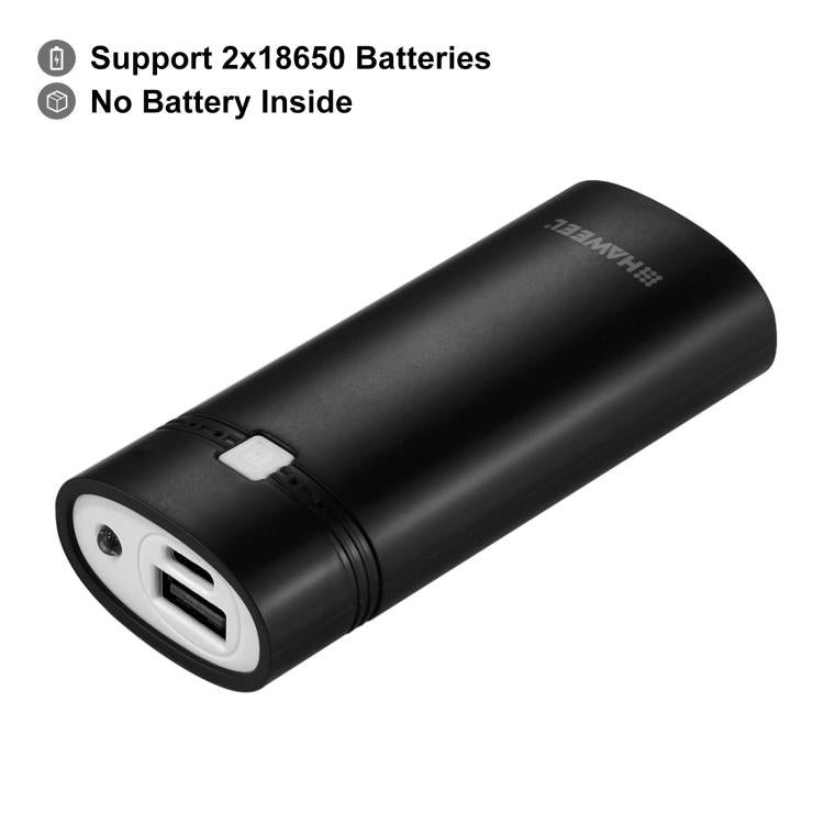 HAWEEL DIY 2x 18650 배터리 (미포함) 5600mAh 보조 배터리 케이스 USB 출력 및 표시등 포함, DIY 2배터리(블랙), DIY 2배터리(화이트)