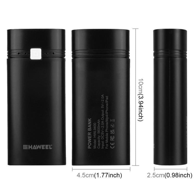 HAWEEL DIY 2x 18650 배터리 (미포함) 5600mAh 보조 배터리 케이스 USB 출력 및 표시등 포함, DIY 2배터리(블랙), DIY 2배터리(화이트)