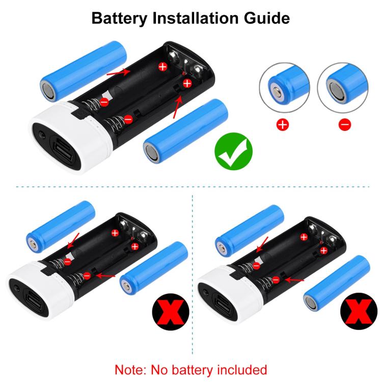 HAWEEL DIY 2x 18650 배터리 (미포함) 5600mAh 보조 배터리 케이스 USB 출력 및 표시등 포함, DIY 2배터리(블랙), DIY 2배터리(화이트)