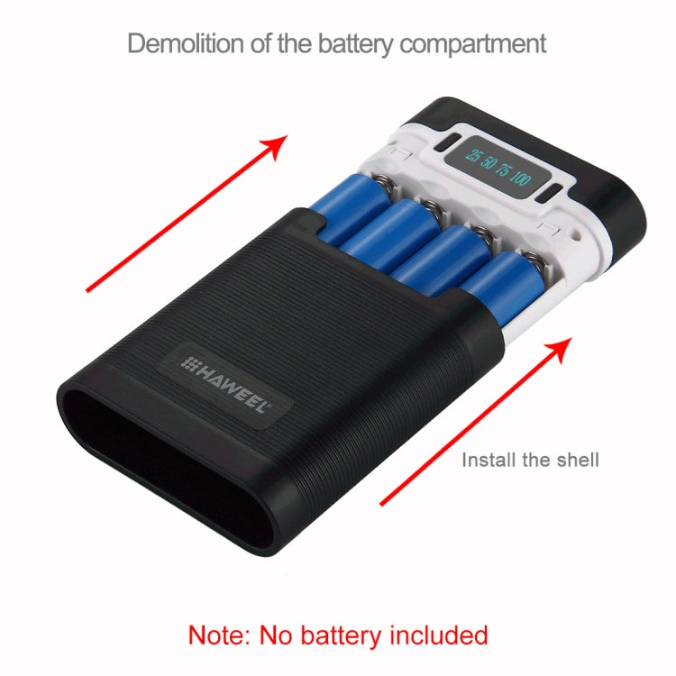 HAWEEL DIY 4 x 18650 배터리 (미포함) 10000mAh 보조 배터리 케이스 2 x USB 출력 및 디스플레이 포함 아이폰, 갤럭시, 소니, HTC, 구글, 화웨이, 샤오미, 레노버 및 기타 스마트폰용, DIY 4 x 18650 10000mAh 배터리 (미국)