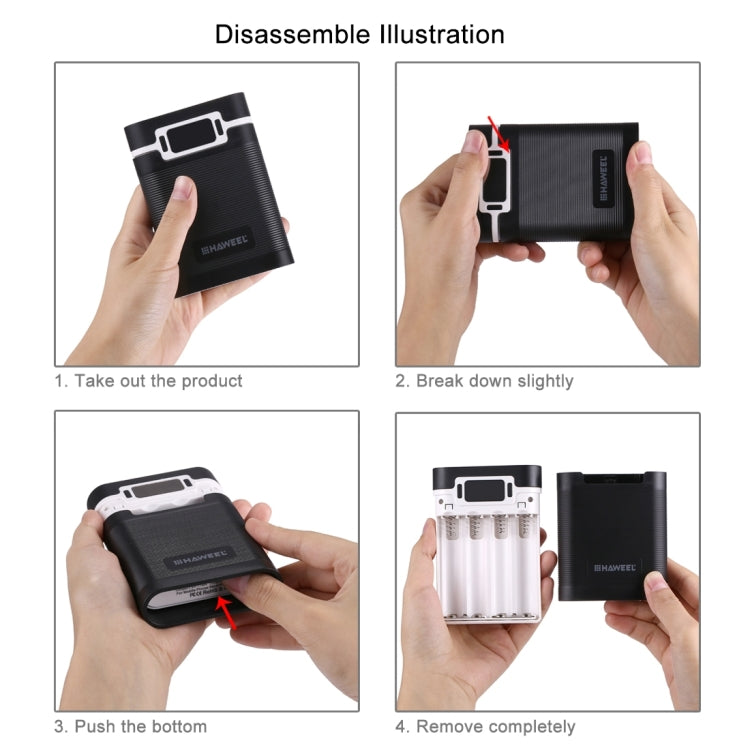 HAWEEL DIY 4 x 18650 배터리 (미포함) 10000mAh 보조 배터리 케이스 2 x USB 출력 및 디스플레이 포함 아이폰, 갤럭시, 소니, HTC, 구글, 화웨이, 샤오미, 레노버 및 기타 스마트폰용, DIY 4 x 18650 10000mAh 배터리 (미국)