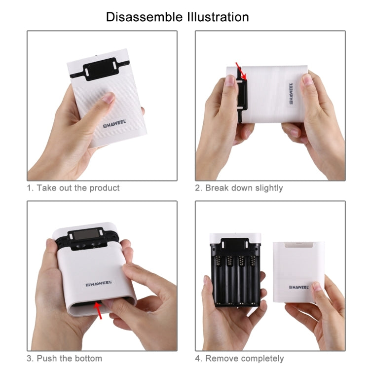HAWEEL DIY 4 x 18650 배터리 (미포함) 10000mAh 보조 배터리 케이스 2 x USB 출력 및 디스플레이 포함 아이폰, 갤럭시, 소니, HTC, 구글, 화웨이, 샤오미, 레노버 및 기타 스마트폰용, DIY 4 x 18650 10000mAh 배터리 (미국)