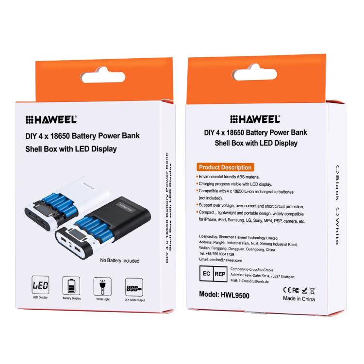 HAWEEL DIY 4 x 18650 배터리 (미포함) 10000mAh 보조 배터리 케이스 2 x USB 출력 및 디스플레이 포함 아이폰, 갤럭시, 소니, HTC, 구글, 화웨이, 샤오미, 레노버 및 기타 스마트폰용, DIY 4 x 18650 10000mAh 배터리 (미국)