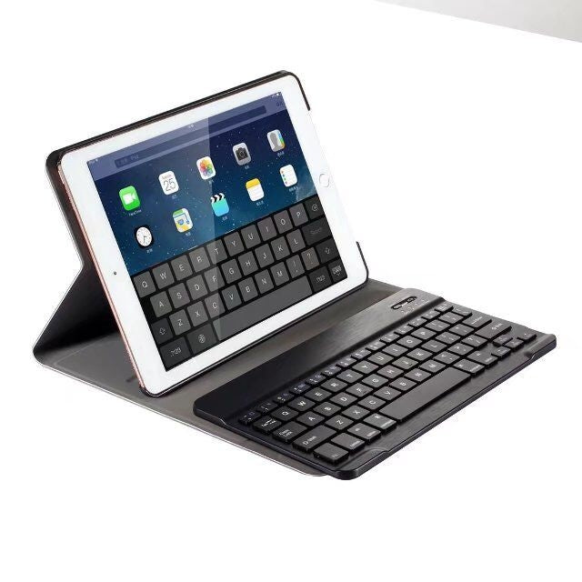 분리형 블루투스 키보드 + 가로 플립 가죽 태블릿 케이스 홀더 포함 iPad Pro 9.7인치, iPad Air, iPad Air 2, iPad 9.7인치 (2017), iPad 9.7인치 (2018)용, A07 블랙, A07 골드, A07 블루, A07 로즈 골드