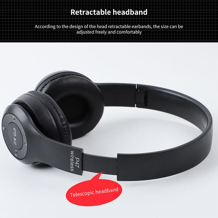 P47 접이식 무선 블루투스 헤드폰 3.5mm 오디오 잭 지원, MP3 / 통화 지원, P47 블랙, P47 블루, P47 레드, P47 화이트, P47 그린