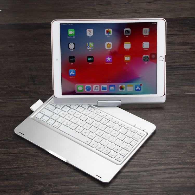 F102AS iPad 10.2인치용 컬러 백라이트 회전식 블루투스 키보드 가죽 태블릿 케이스 펜 슬롯 기능 포함