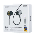 REMAX RM-595 3.5mm 골드 핀 유선 컨트롤 + 마이크 지원 핸즈프리 인이어 스테레오 더블 액션 메탈 뮤직 이어폰