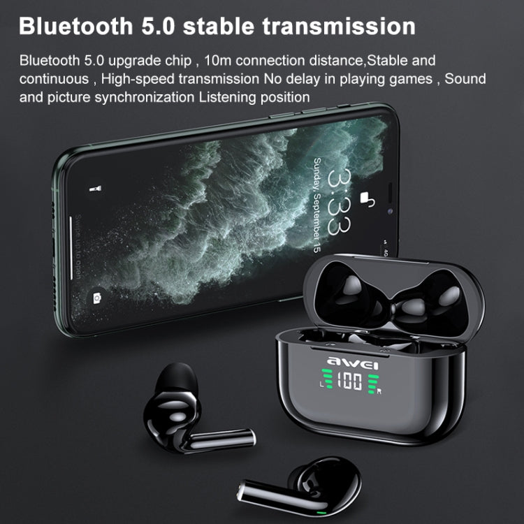 awei T29P 블루투스 V5.0 LED 디지털 디스플레이 진정한 무선 스포츠 IPX4 방수 TWS 헤드셋 충전 케이스 포함