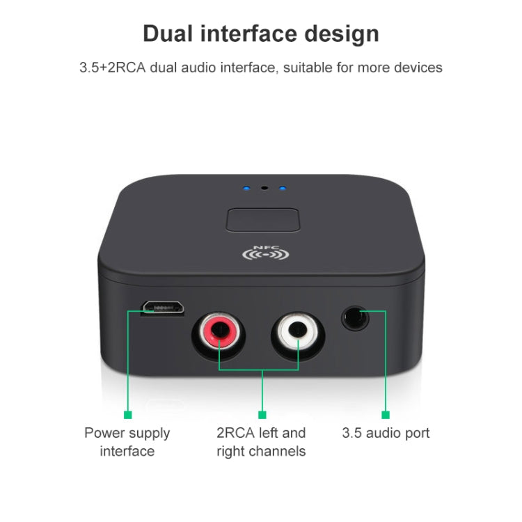 B11 블루투스 5.0 리시버 AUX NFC to 2 x RCA 오디오 어댑터, B11