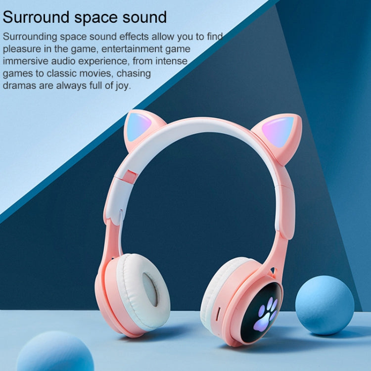 B30 고양이 발바닥 고양이 귀 컬러풀 발광 접이식 블루투스 헤드셋 3.5mm 잭 및 TF 카드 슬롯 포함