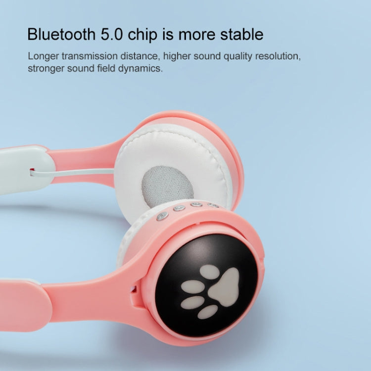 B30 고양이 발바닥 고양이 귀 컬러풀 발광 접이식 블루투스 헤드셋 3.5mm 잭 및 TF 카드 슬롯 포함