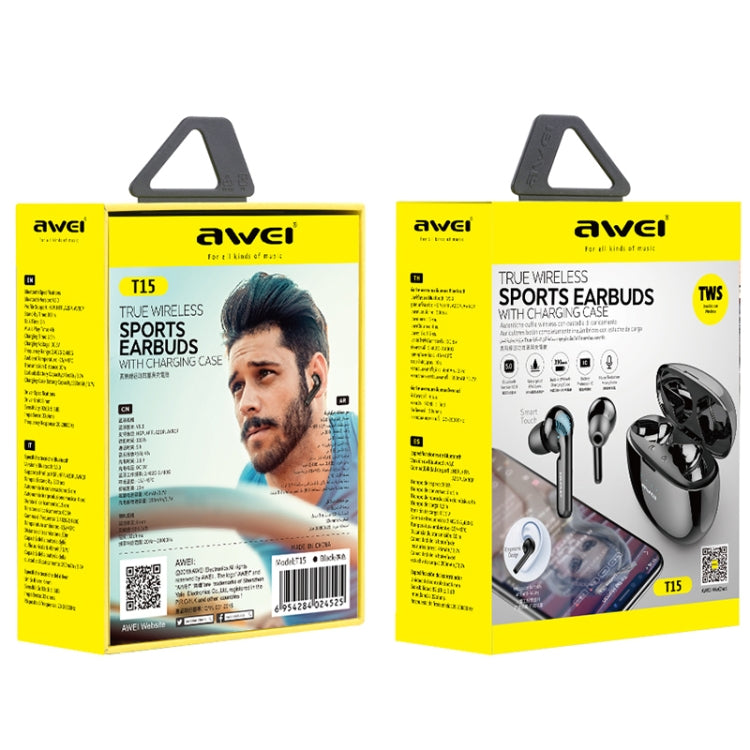 awei T15 TWS 블루투스 V5.0 진정 무선 스포츠 헤드셋 충전 케이스 포함, T15