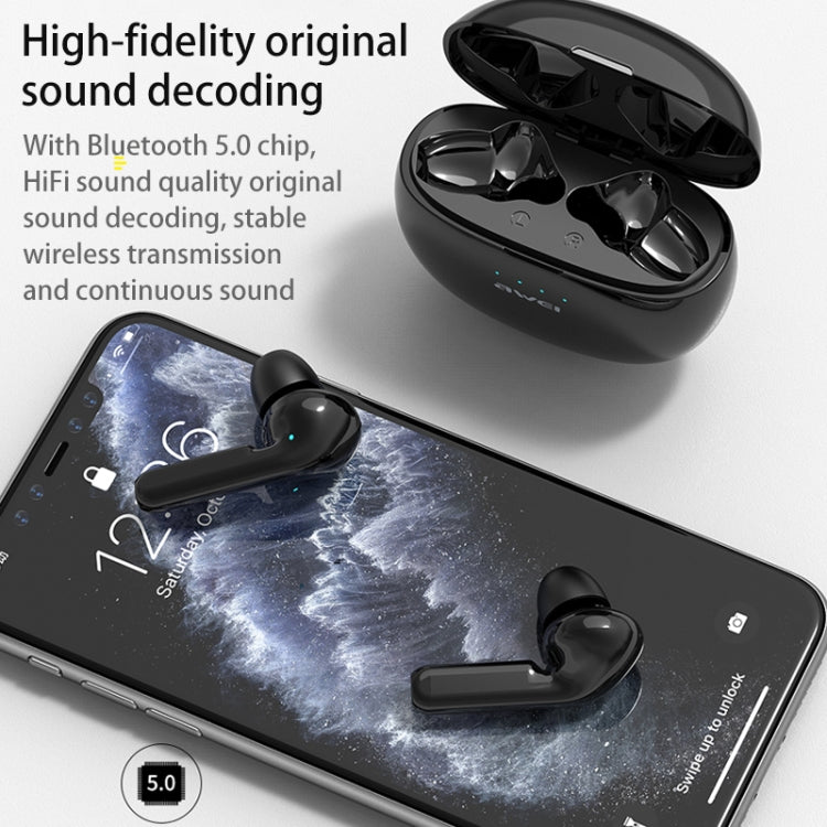 awei T15 TWS 블루투스 V5.0 진정 무선 스포츠 헤드셋 충전 케이스 포함, T15
