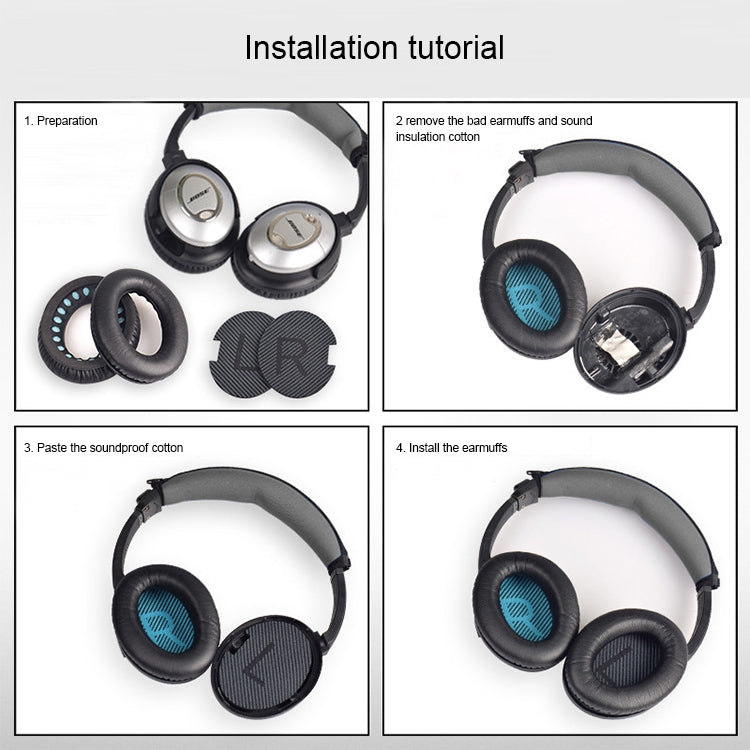 BOSE QC2 / QC15 / AE2 / QC25 / QC35용 LR 솜이 있는 1쌍 부드러운 이어머프 헤드폰 재킷