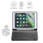 분리형 블루투스 키보드 + 가로 플립 가죽 태블릿 케이스 홀더 및 펜 홀더 포함 iPad Pro 9.7인치, iPad Air, iPad Air 2, iPad 9.7인치 (2017), iPad 9.7인치 (2018), A07B 블루, A07B 로즈 골드, A07B 블랙, A07B 골드