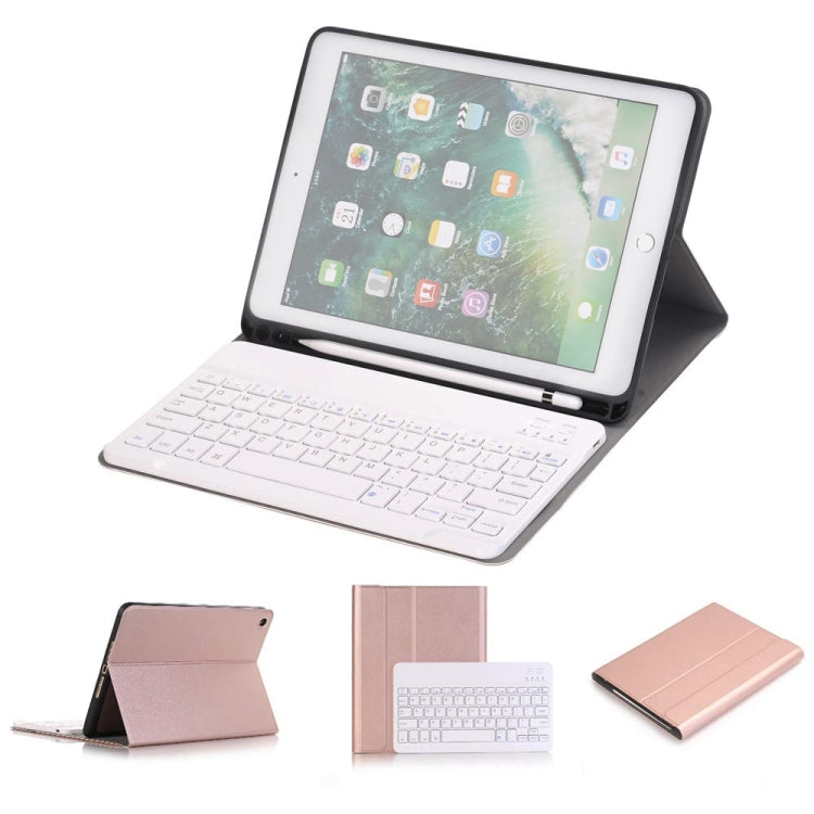 분리형 블루투스 키보드 + 가로 플립 가죽 태블릿 케이스 홀더 및 펜 홀더 포함 iPad Pro 9.7인치, iPad Air, iPad Air 2, iPad 9.7인치 (2017), iPad 9.7인치 (2018), A07B 블루, A07B 로즈 골드, A07B 블랙, A07B 골드