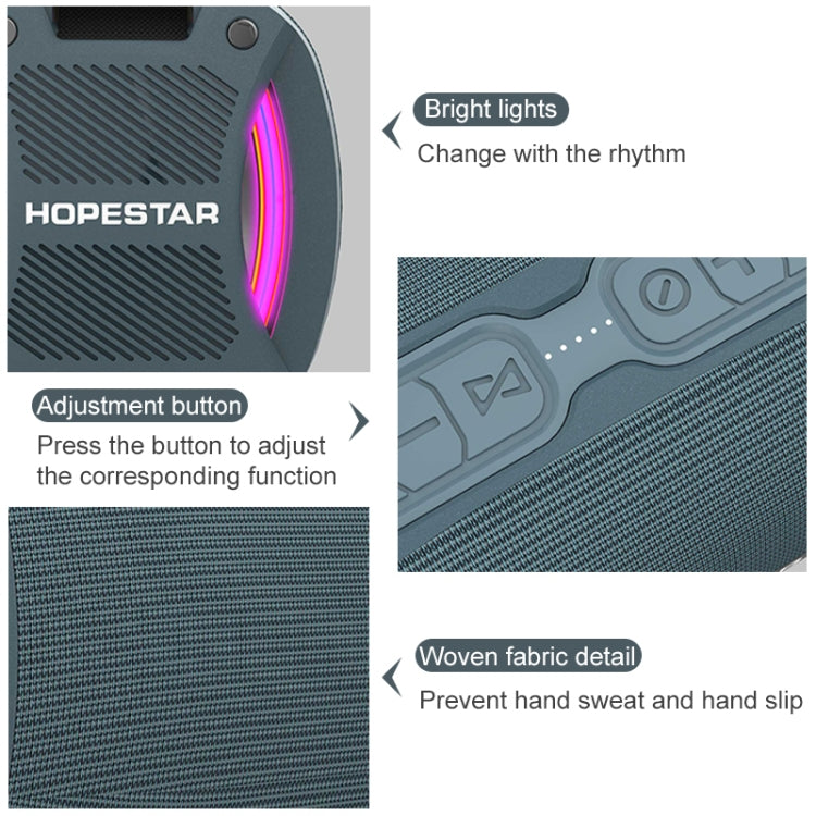 HOPESTAR H24 Pro TWS 휴대용 야외 방수 직조 텍스처 블루투스 스피커 리듬 라이트, 핸즈프리 통화 & U 디스크 & TF 카드 & 3.5mm AUX & FM 지원, H24 Pro 블랙, H24 Pro 그레이, H24 Pro 블루, H24 Pro 레드
