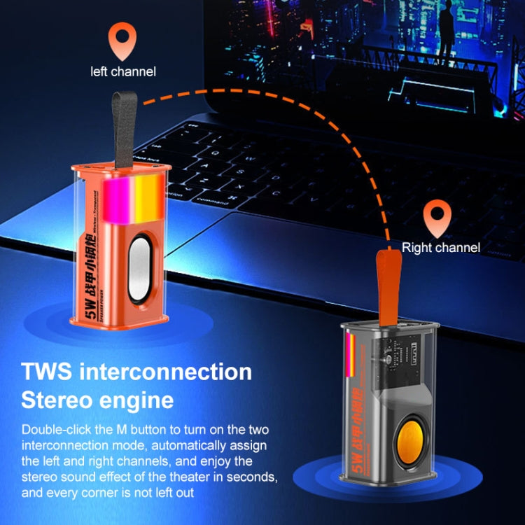 5W 휴대용 불릿 TWS 무선 블루투스 스피커, (오렌지), (그린), (그레이), (퍼플)