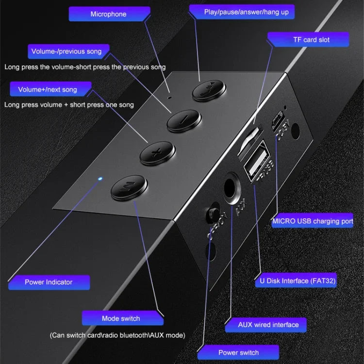 YINDIAO A36 블루투스 5.0 스마트 서브우퍼 컴퓨터 무선 블루투스 스피커, 블루투스 스탠다드 버전, 블루투스 스탠다드 버전(블랙)