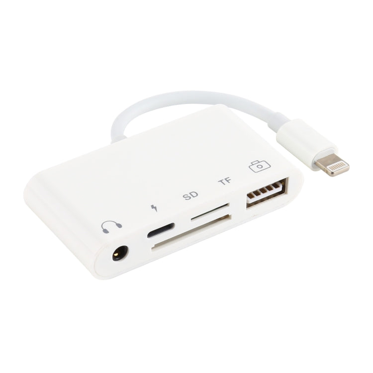 5 in 1 8핀 to USB 허브 및 USB-C / Type-C 및 3.5mm 이어폰 및 SD 및 TF 카드 리더기