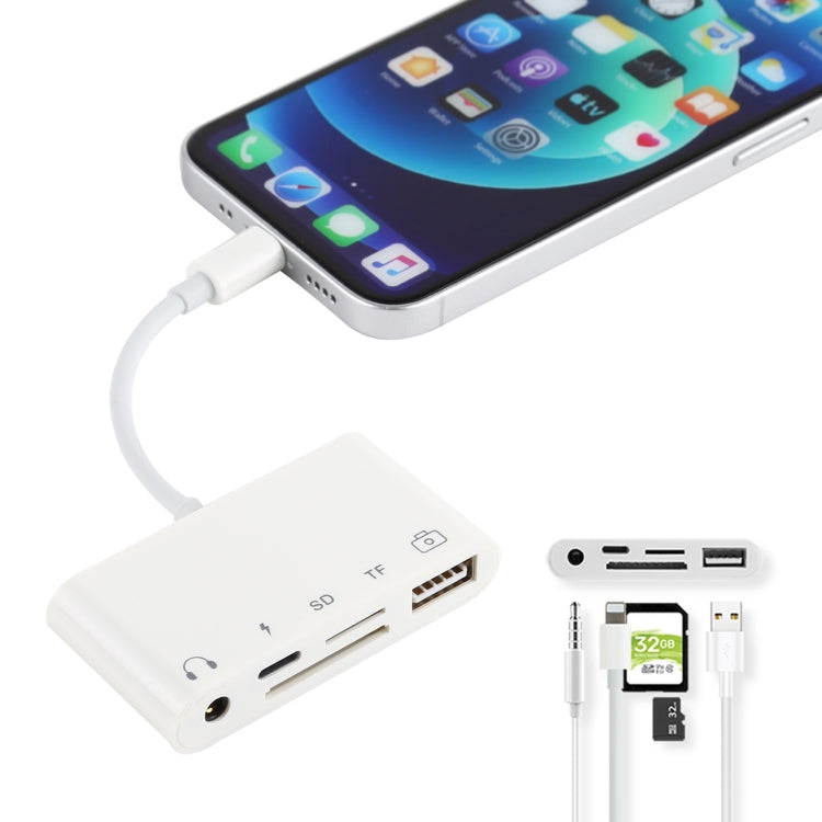 5 in 1 8핀 to USB 허브 및 USB-C / Type-C 및 3.5mm 이어폰 및 SD 및 TF 카드 리더기